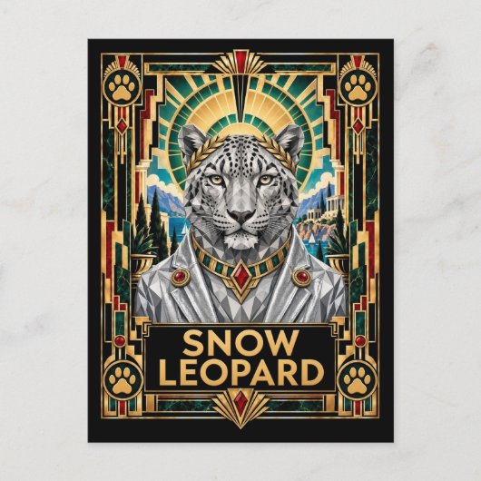 Carte Postale Léopard des neiges, faune Art Déco (Devant)