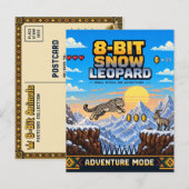 Carte Postale Léopard des neiges, Rétro Pixel Art 8-Bit (Devant / Derrière)