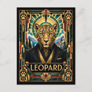 Carte Postale Léopard, faune Art déco