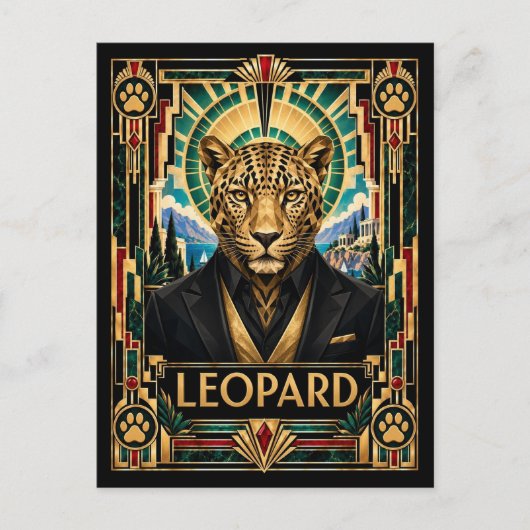 Carte Postale Léopard, faune Art déco (Devant)