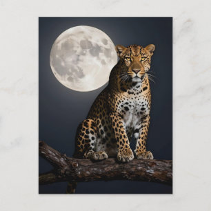Carte Postale Léopard majestueux et pleine lune