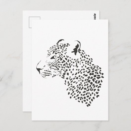 Carte Postale Léopard noir et blanc (Devant / Derrière)