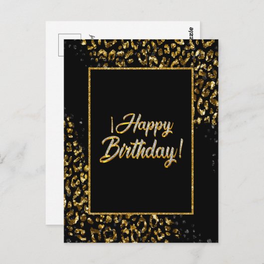 Carte postale Léopard Noir Or & Joyaux (Devant / Derrière)