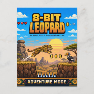 Carte Postale Léopard, Pixel Art 8 Bits Rétro