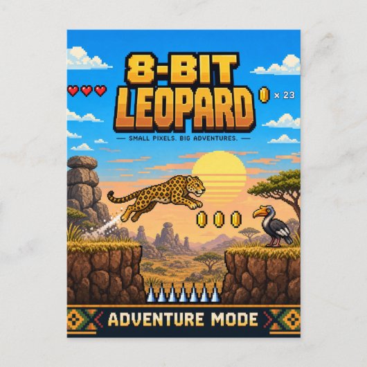 Carte Postale Léopard, Pixel Art 8 Bits Rétro (Devant)