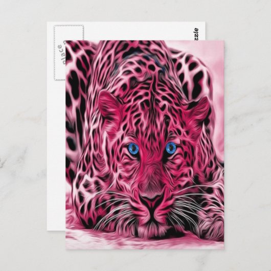 Carte Postale Leopard Rose Aux Yeux Bleus (Devant / Derrière)