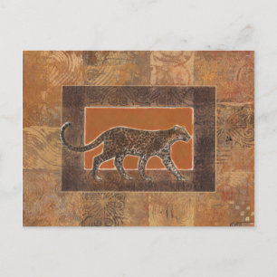 Carte Postale Leopard sur Orange et Arrière - plan Brown
