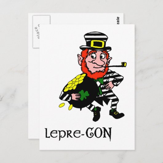 Carte Postale Lepre con Leprechaun Pot de vol d'or (Devant / Derrière)