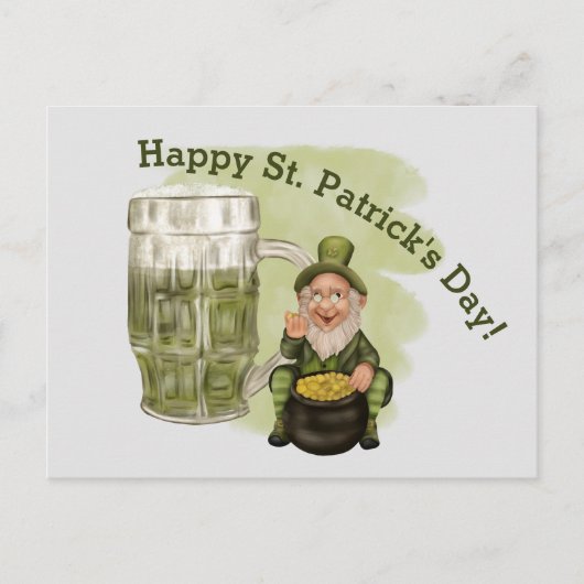 Carte Postale Leprechaun et Green Beer St. Patrick's Day (Devant)