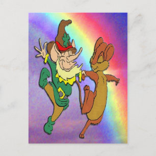 Carte Postale Leprechaun et la danse de la souris avec arc en ci