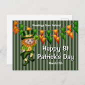 Carte Postale Leprechaun jig chanceux shamrock vert orange lapin (Devant / Derrière)
