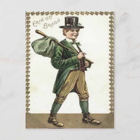 Carte Postale Leprechaun Shamrock Hobo Bindle (Devant)