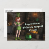 Carte Postale Leprechaun Toon Girl à côté du pot d'or (Devant / Derrière)