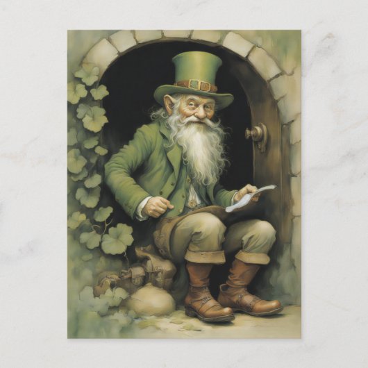 Carte Postale Leprechaun with Shamrocks (Devant)