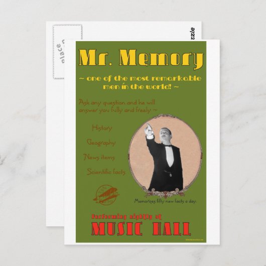 Carte Postale Les 39 étapes : Poster publicitaire pour M. Memory (Devant / Derrière)