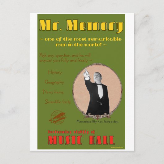 Carte Postale Les 39 étapes : Poster publicitaire pour M. Memory (Devant)