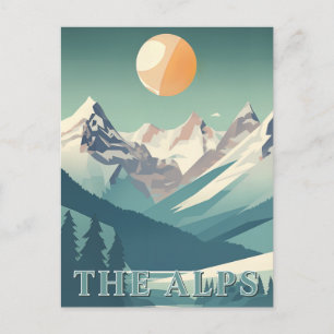 Carte Postale Les Alpes Géométrique Vintage Montagne de Ski Euro