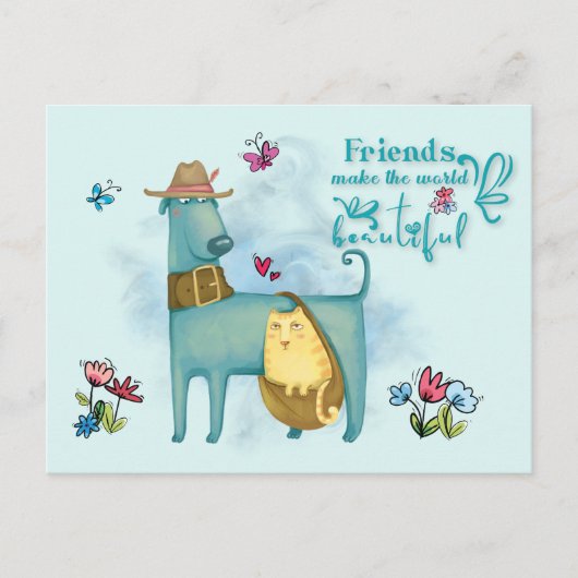 Carte Postale Les Amis Font Le Monde Beau Chat Chien Mignonne (Devant)