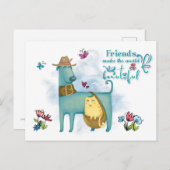 Carte Postale Les amis rendent le monde beau chat chien blanc (Devant / Derrière)