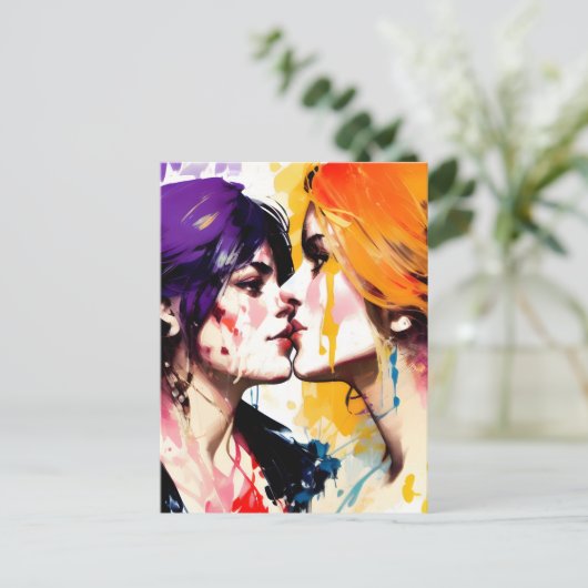 Carte Postale Les amoureux lesbiennes Embrassent des peintures c (Debout devant)