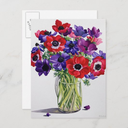 Carte Postale Les anémones dans un pot de verre (Devant / Derrière)