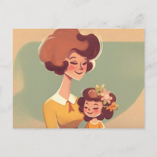 Carte postale les années 70 mère et fille