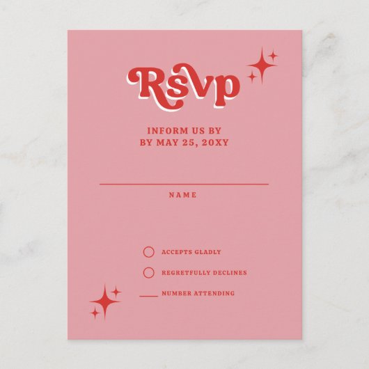 Carte Postale Les années 70 rétro Super mignon rose et rouge RSV (Devant)