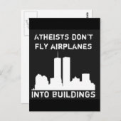 Carte Postale Les athées ne volent pas d'avion dans les bâtiment (Devant / Derrière)