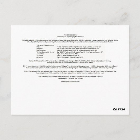 Carte Postale Les Bomber Boys (Dos)