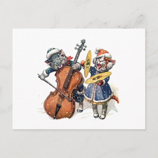 Carte Postale Les chats Jouer le Cello et les Cymbals dans la ne (Devant)