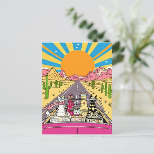 Carte Postale Les chats rétro en vacances Partez en voyage (Debout devant)