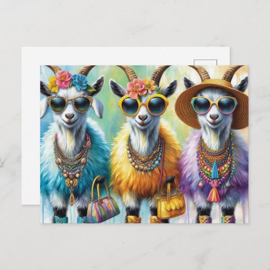 Carte Postale Les chèvres à la mode (Devant / Derrière)