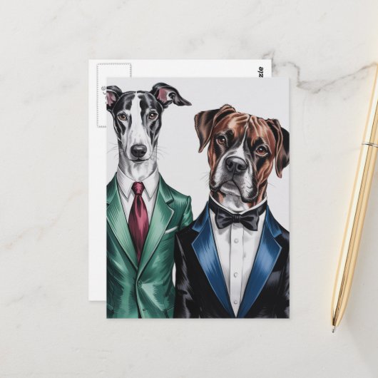 Carte Postale Les chiens en costumes de ville (Devant/Arrière en situation)