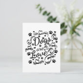 Carte Postale Les Chiens Sont Loin Paw Et Coeurs Typographie (Debout devant)