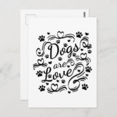 Carte Postale Les Chiens Sont Loin Paw Et Coeurs Typographie (Devant / Derrière)