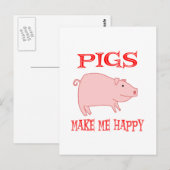 Carte Postale Les Cochons Me Rendent Heureux (Devant / Derrière)