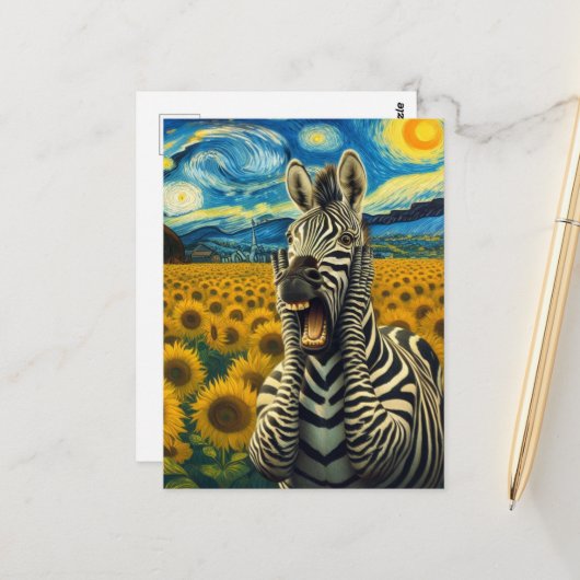 Carte Postale Les cris Zebra Faux Van Gogh (Devant/Arrière en situation)