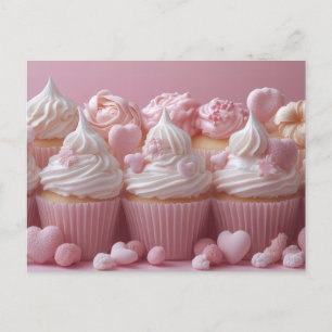 Carte Postale Les cupcakes roses et les coeurs Saint-Valentin