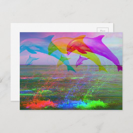 Carte Postale Les dauphins en fuite (Devant / Derrière)