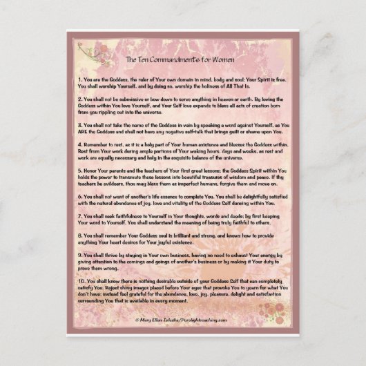 Carte Postale Les dix commandements pour les femmes (Devant)