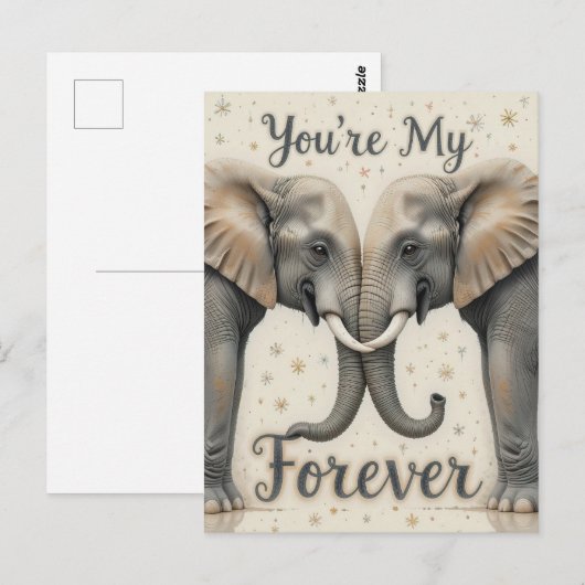 Carte Postale Les éléphants dans l'art de l'amour pour toujours (Devant / Derrière)