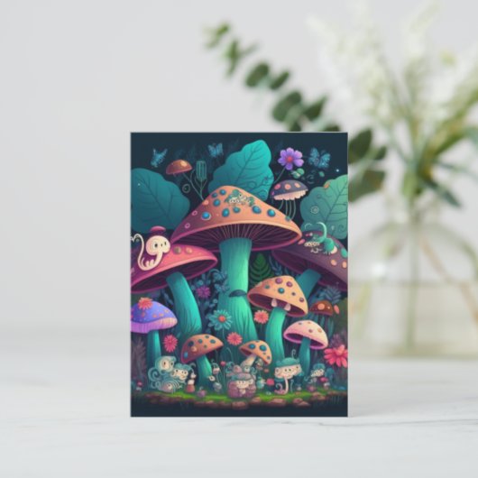 Carte Postale Les elfes de champignons dans le champ (Debout devant)