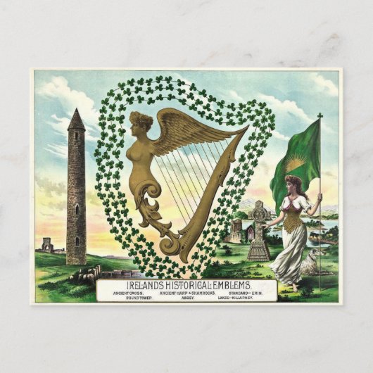 Carte Postale Les Emblèmes historiques de l'Irlande (Devant)