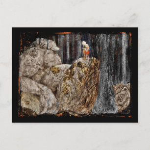 Carte Postale Les enfants avec le troll de pierre