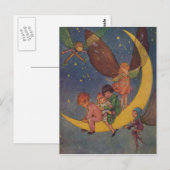 Carte Postale Les enfants et les fées parcourent la lune, (Devant / Derrière)