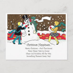 Carte Postale Les enfants font un bonhomme de neige avec la chan