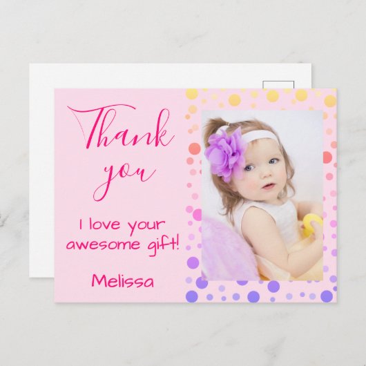 Carte Postale Les enfants Merci Mignon Points de couleur (Devant / Derrière)