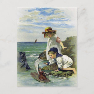 Carte Postale Les enfants vintages mettent la poupée en mer