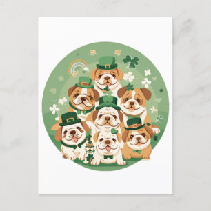 Carte Postale Les English Bulldogs de la Saint-Patrick