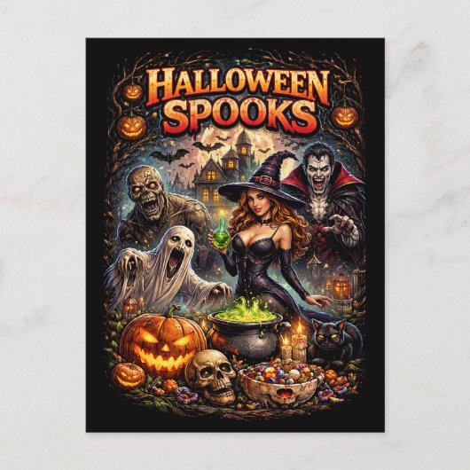 Carte Postale Les épouvantails d'Halloween (Devant)
